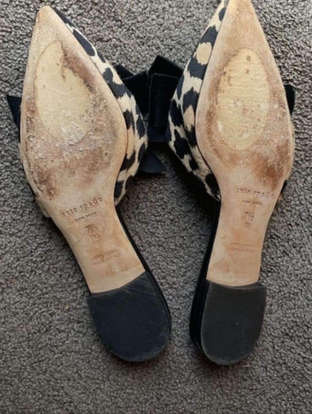 kate spade Leopard Print Pointed Toe Mules with Black Velvet Bow - Picture 5 of 5
